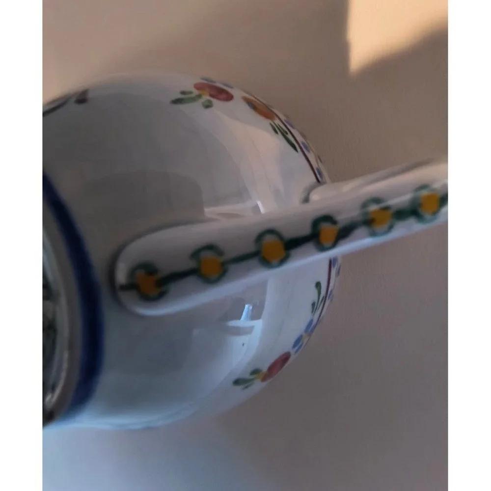 Vintage Hand Painted Portuguese Ceramic Tea‎ Cup and Saucer Floral Blue Yellow